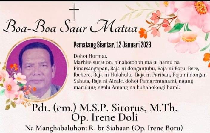  Pdt. Manombang S.P. Sitorus Meninggal Dunia. Mertua Kadep Koinonia Pdt. Dr. Deonal Sinaga, Ayahanda Praeses Kepri Pdt. Renova J. Sitorus